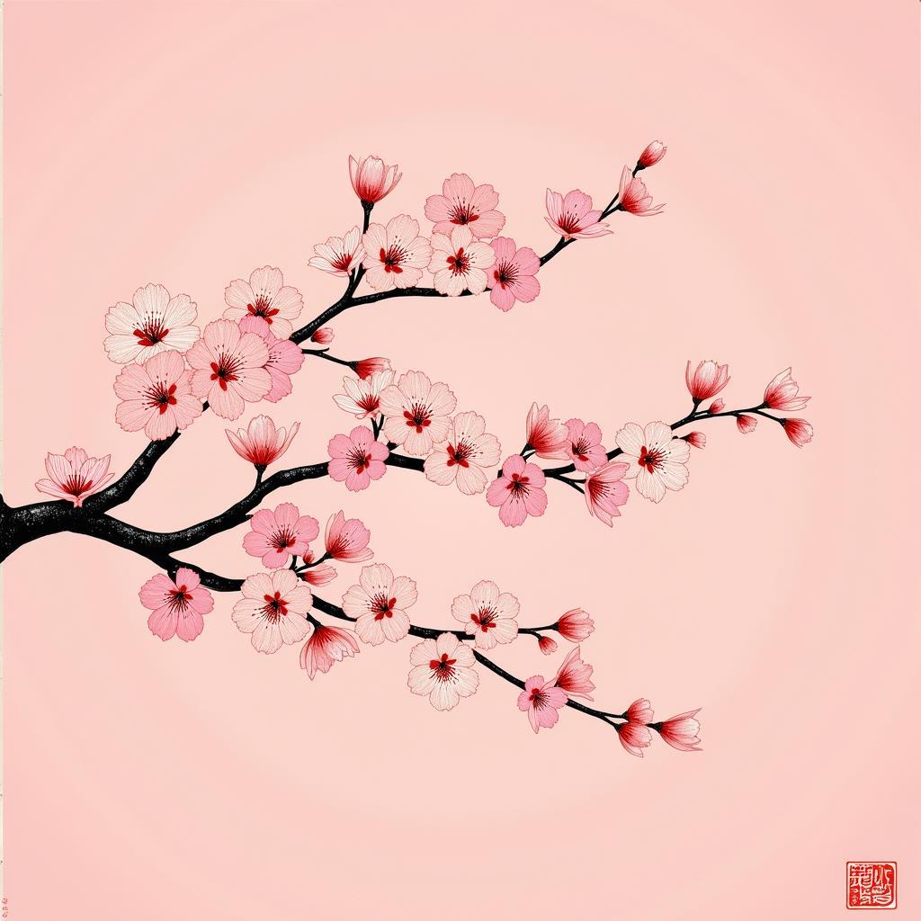 Traditional Japanese Woodblock Cherry Art