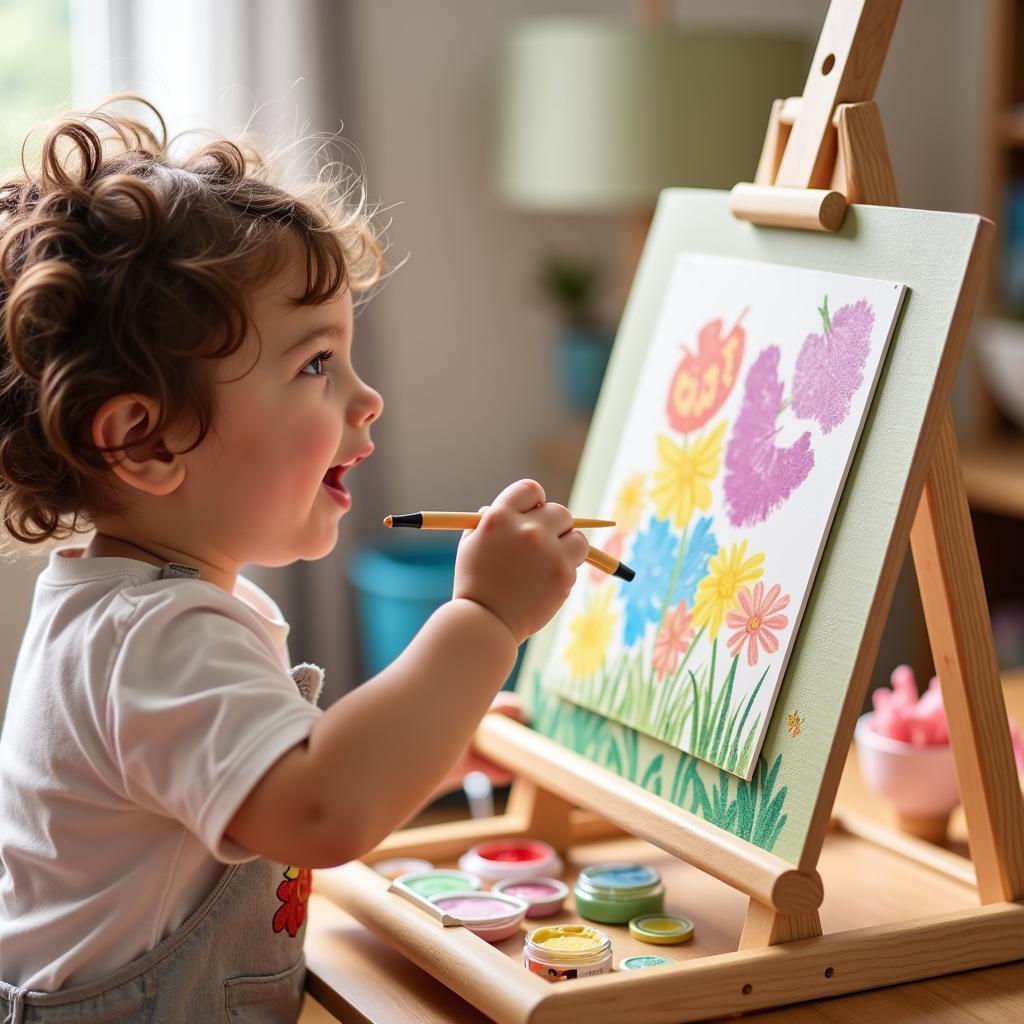 Child Painting on a Melissa & Doug Easel