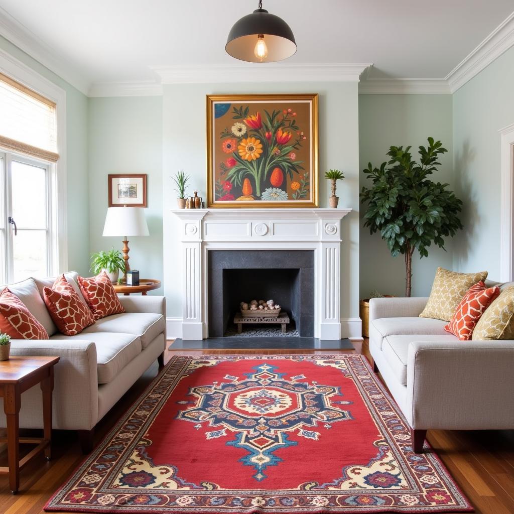 Choosing a folk art area rug involves considering the size, color, and pattern to complement existing decor and the room's function.