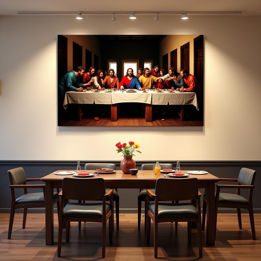 Christian Wall Art Depicting the Last Supper in a Modern Dining Room