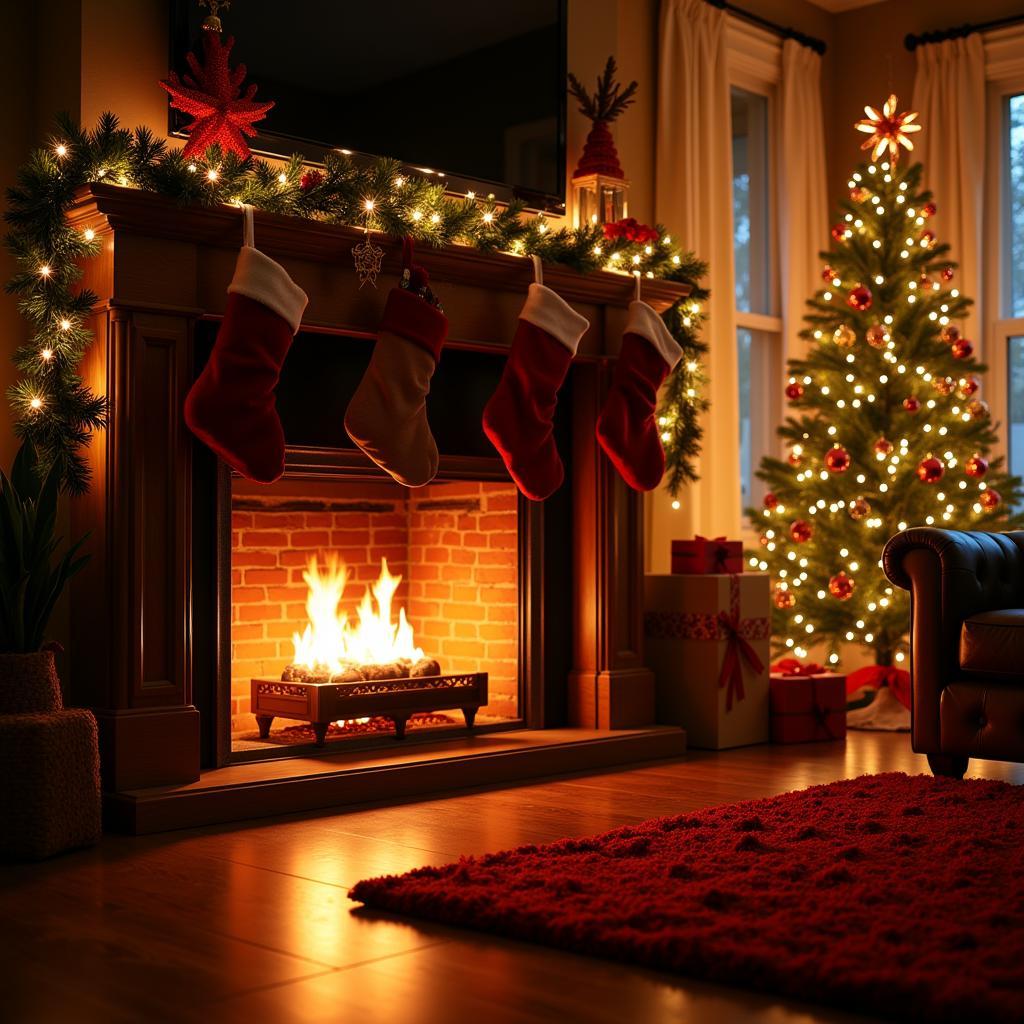 Christmas Art for Samsung Frame TV: Cozy Fireplace Scene