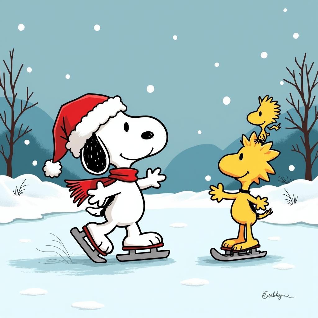 Snoopy and Woodstock Ice Skating