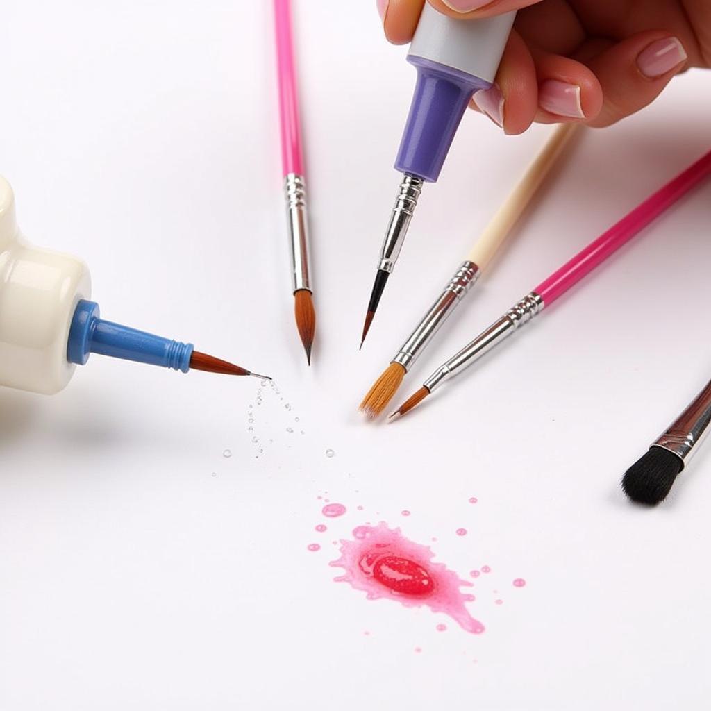 Properly cleaning nail art brushes with brush cleaner.