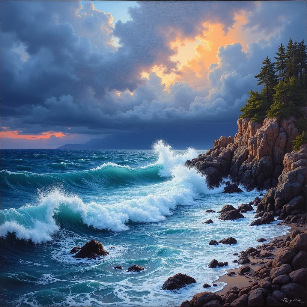 Coastal Oil Painting of a Dramatic Seascape