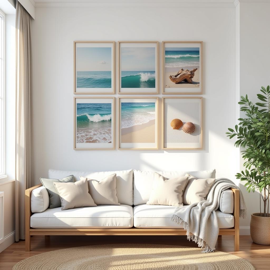 Coastal wall art sets add a touch of serenity to a living room