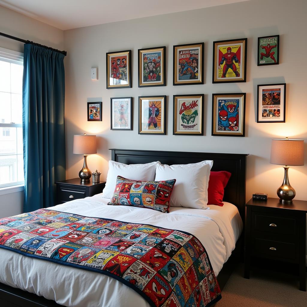 Comic Book Art Prints in a Bedroom