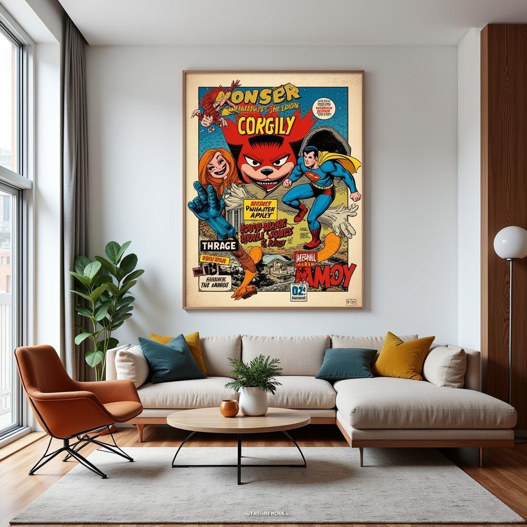 Comic Book Wall Art in a Modern Living Room