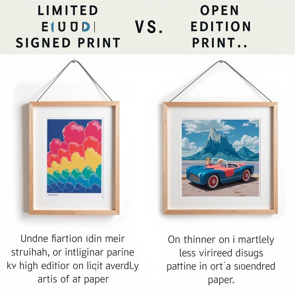 A side-by-side comparison of a limited edition signed print and an open edition print, highlighting the differences in quality, paper, and signature.