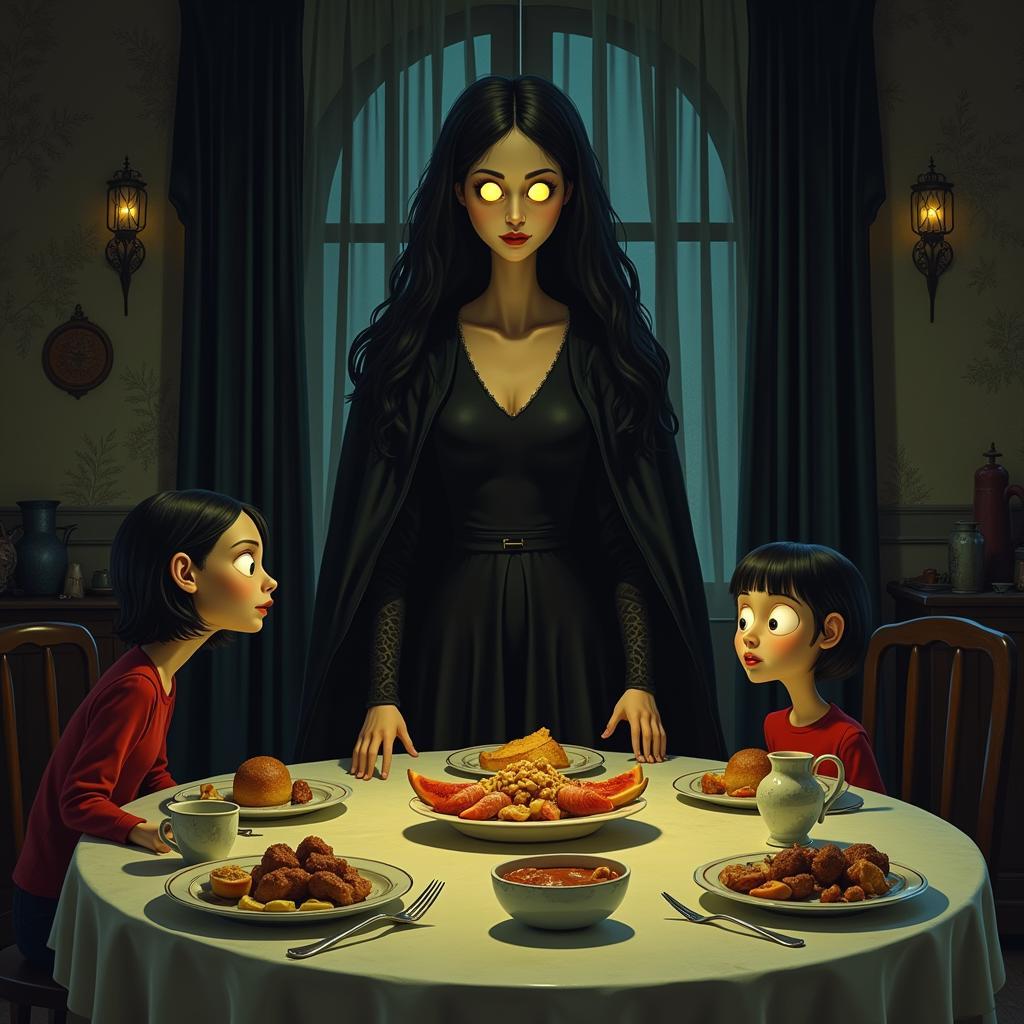 Coraline and the Other Mother art print depicting the sinister allure of the Other World.