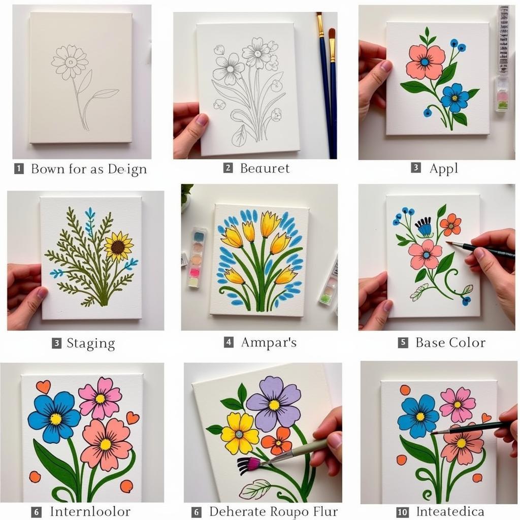 Step-by-Step Process of Painting Floral Art on Canvas