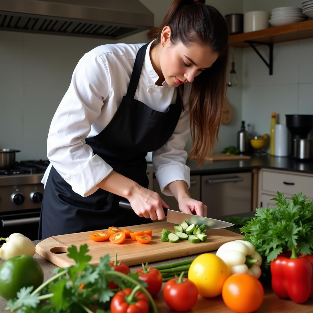 Culinary Arts Student Prepping Vegetables