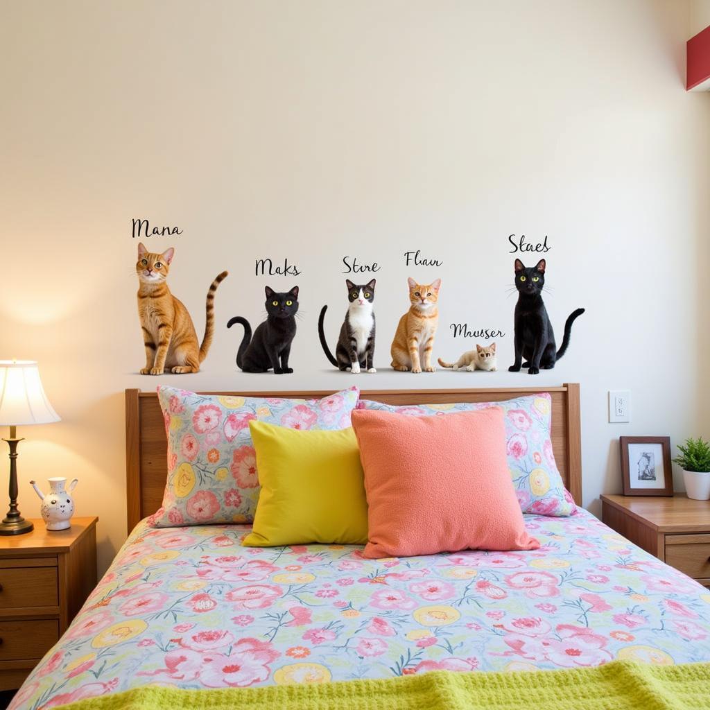 Custom Cat Wall Stickers in a Bedroom