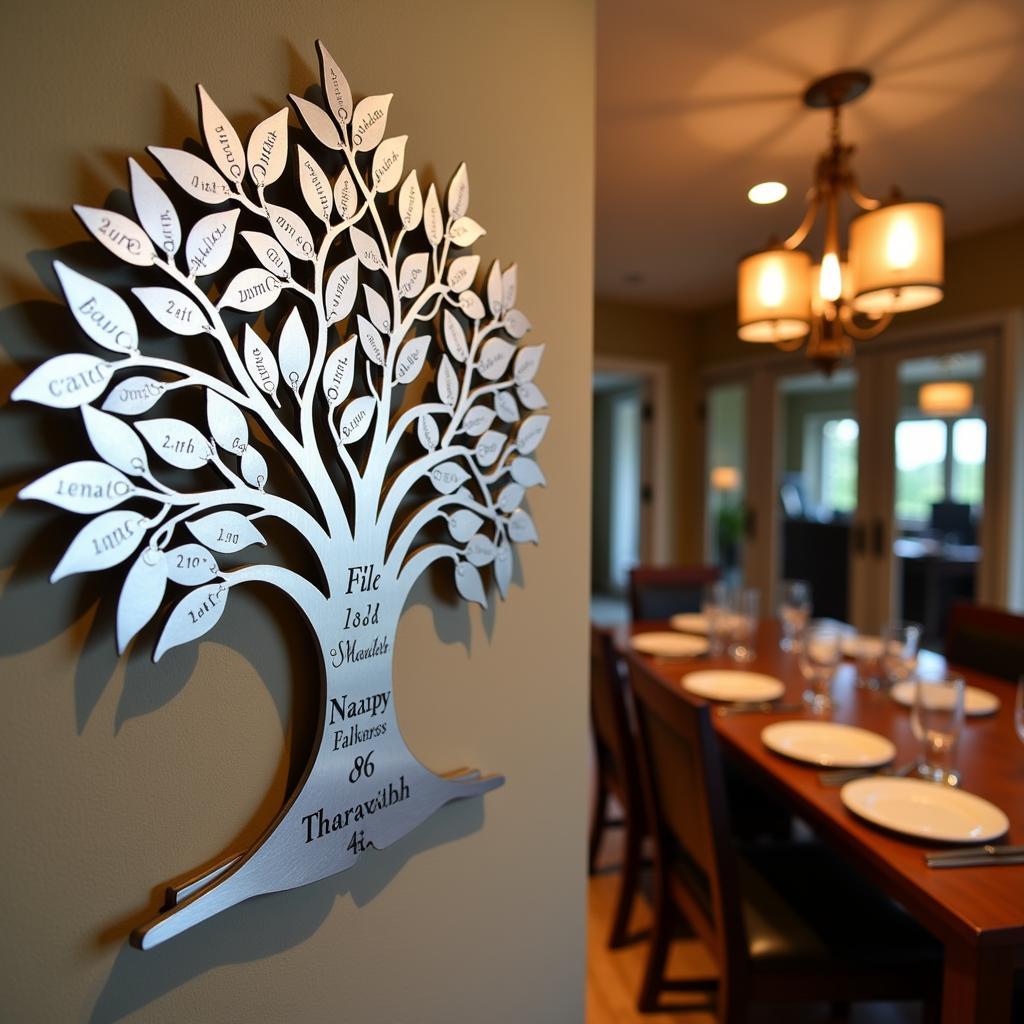 Custom Metal Family Tree Wall Art in a Dining Room