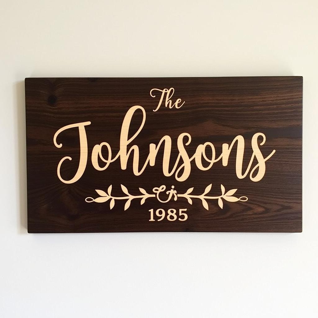 Custom Wood Burned Sign - A personalized wooden sign with a family name and established date.