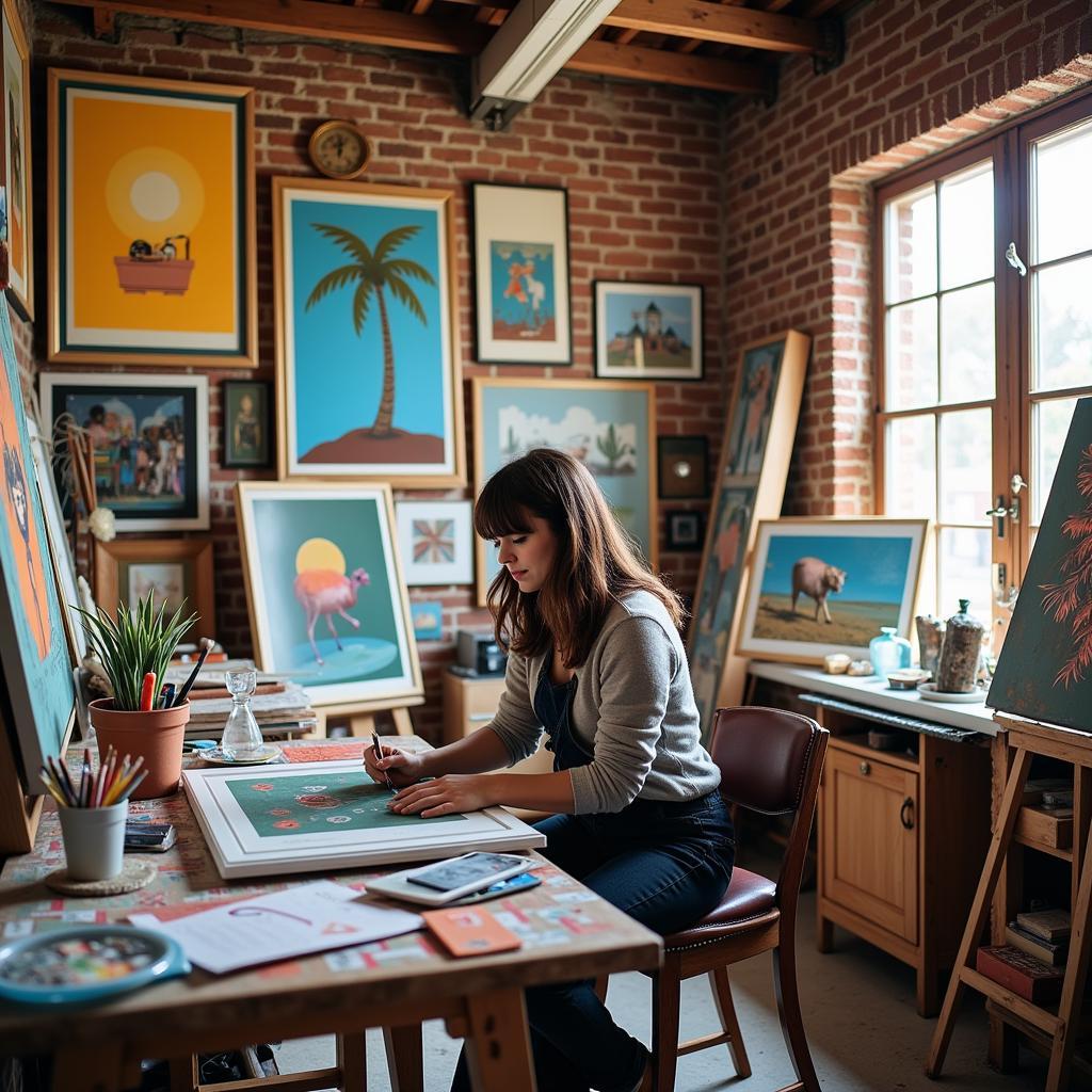 Dallas Artist in Studio with Local Art