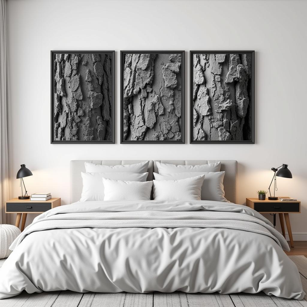 Dark Gray Photography Wall Art Above a Bed in a Modern Bedroom