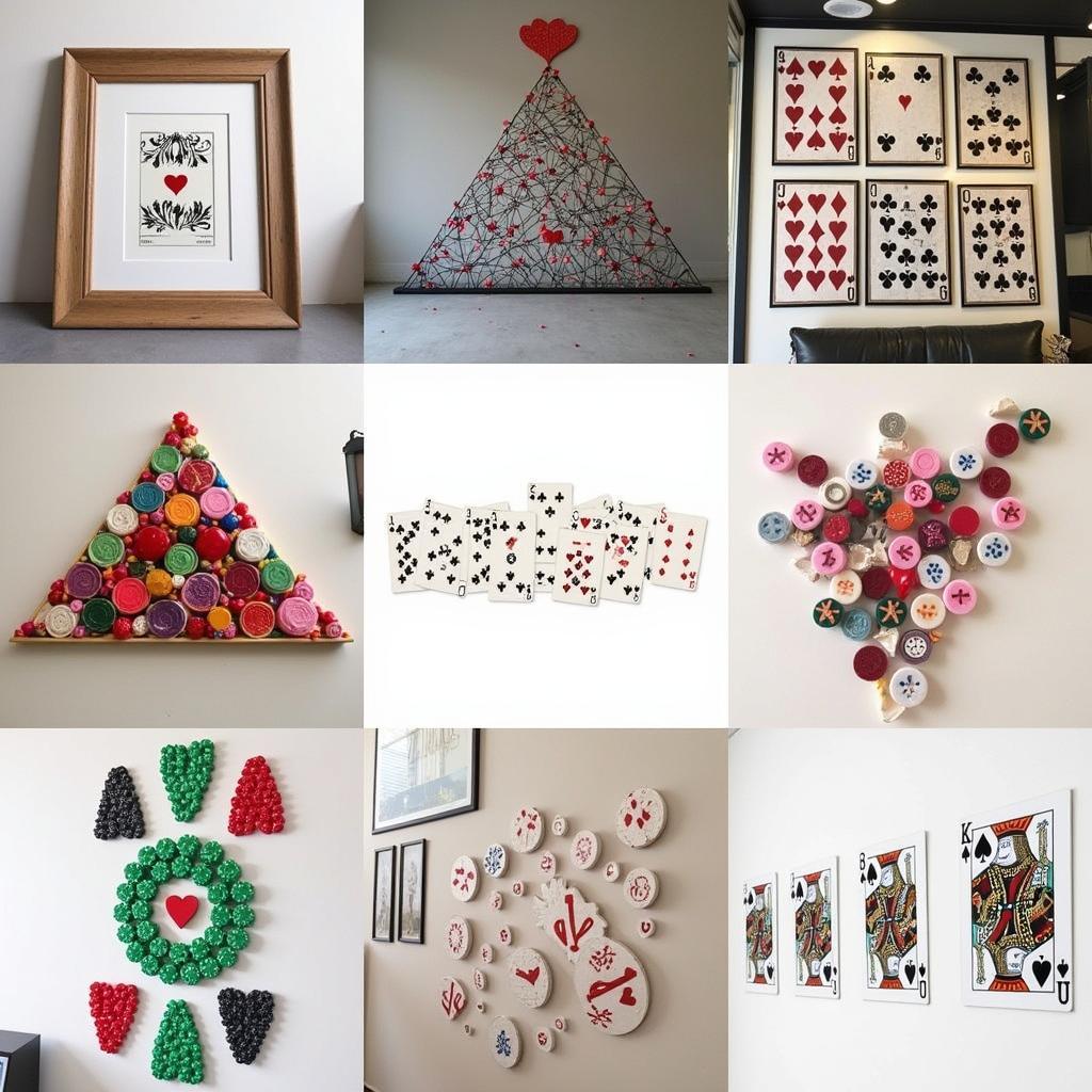 Deck of cards wall art ideas showcasing different arrangements and styles for various interior design themes.