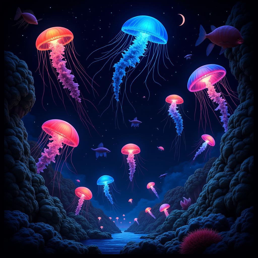 Deep Ocean Bioluminescent Creatures Art