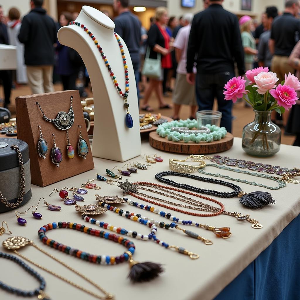 Handmade jewelry on display at a Des Moines arts and crafts show