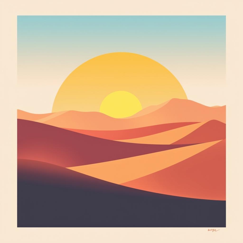 Desert art print showcasing a breathtaking sunrise over vast sand dunes.