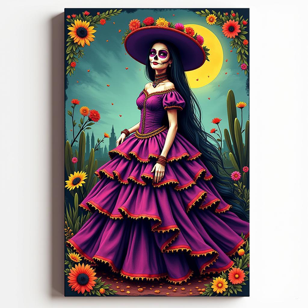 Dia de los Muertos Canvas Art Depicting La Catrina