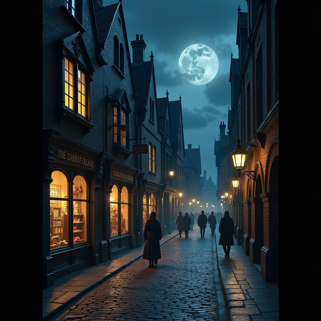 Diagon Alley Digital Art Night Scene