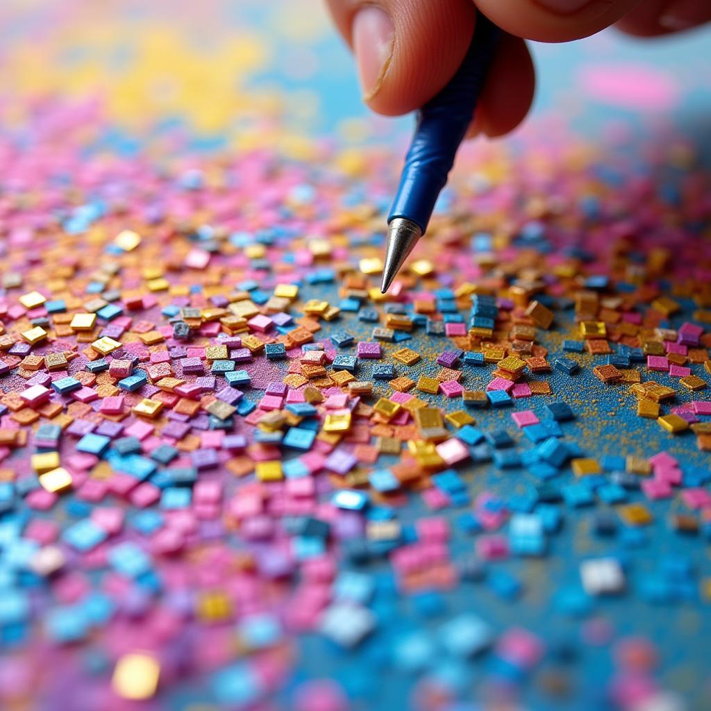 Close-up view of square drills in a diamond painting