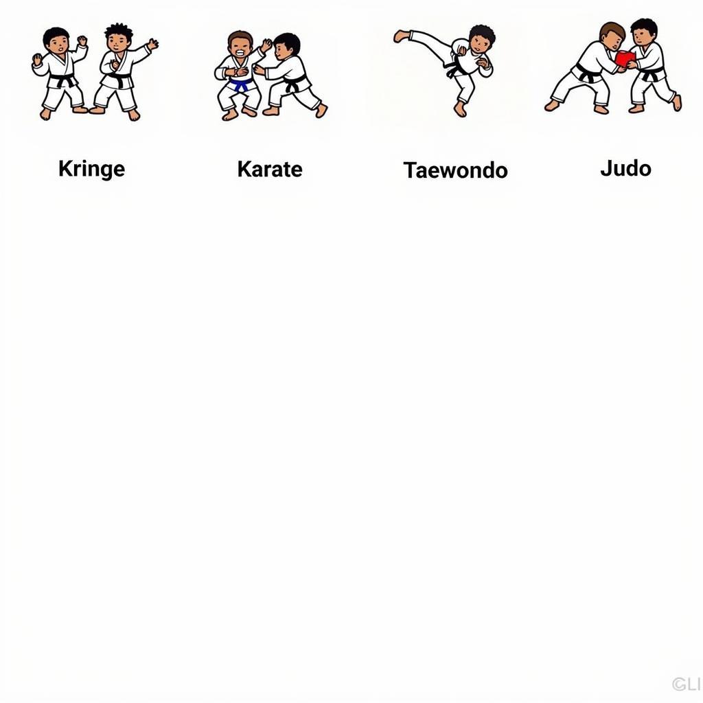 Illustrations depicting various martial arts styles suitable for young children