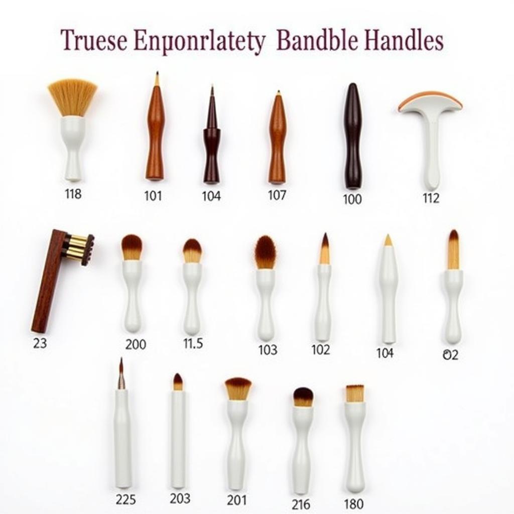 Various nail art brush handles for comfortable grip.