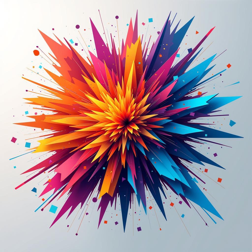 Abstract digital art bursting with vibrant colors and dynamic shapes.