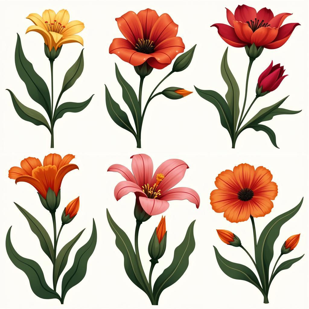 Digital Art Deco Floral Designs with Various Techniques