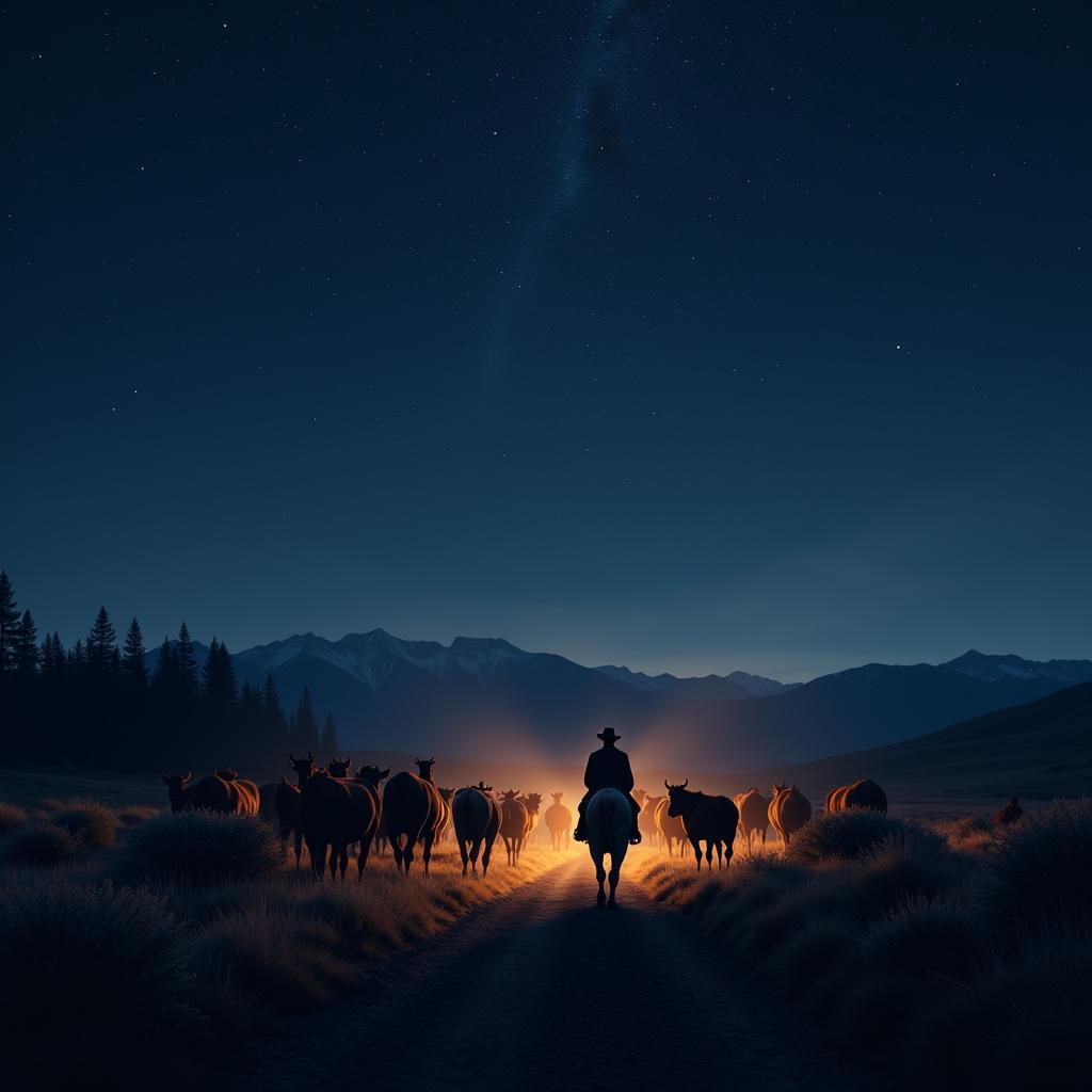 Digital Cattle Drive Night Sky