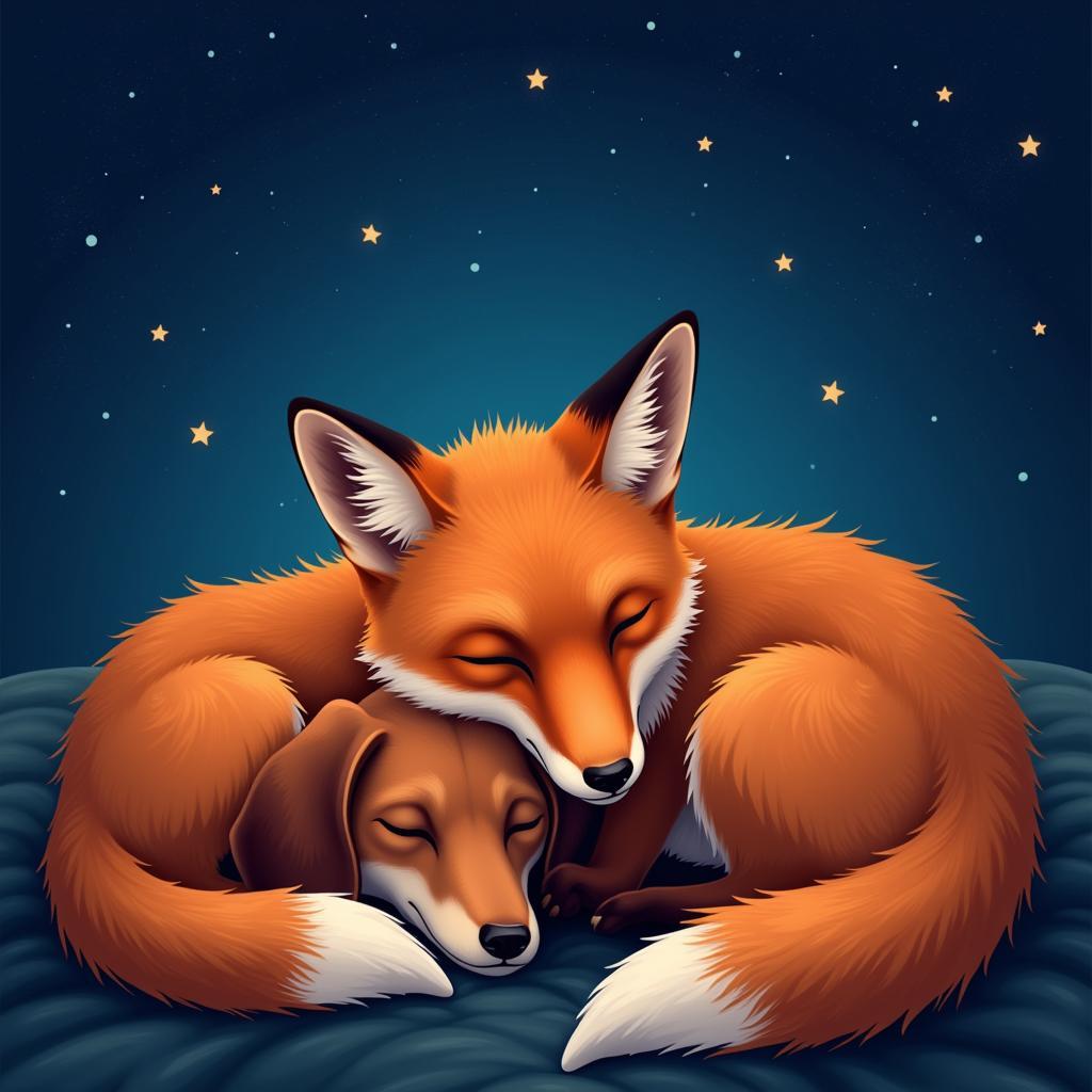 Digital Painting of Fox and Hound Friendship