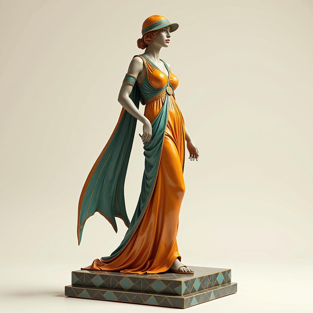 Digital Rendering of an Art Deco Statue with Geometric Designs