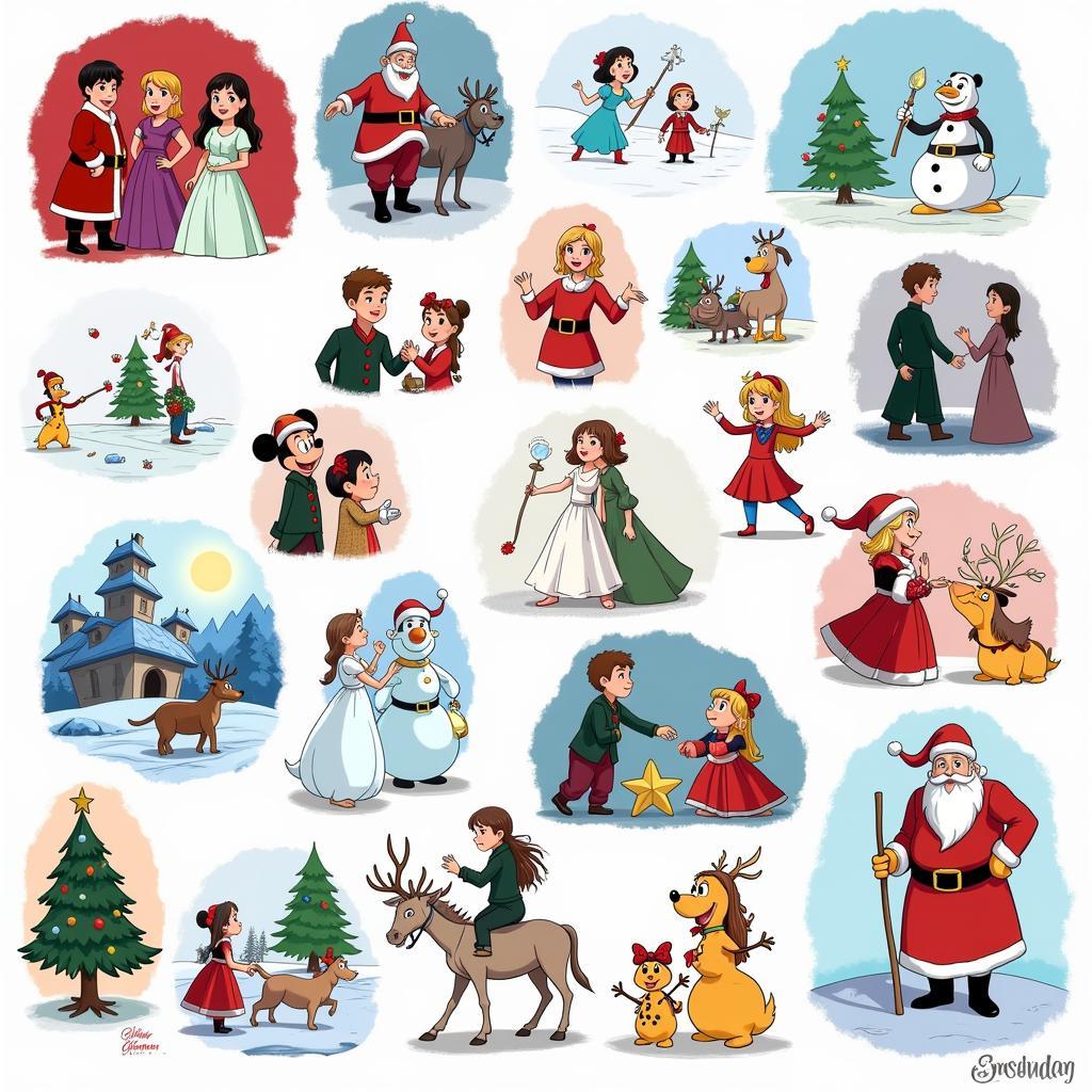 Disney Christmas Inspiration Mood Board: A collection of images and color palettes for festive artwork