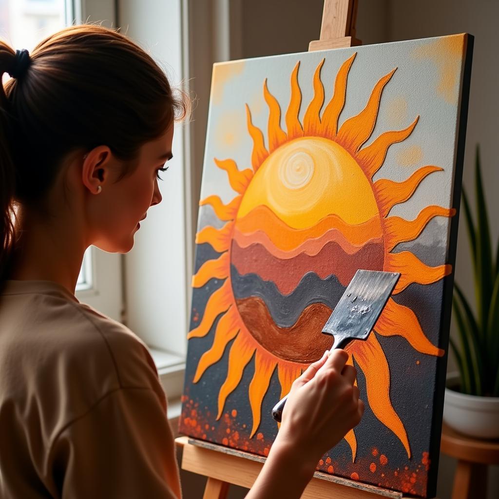 DIY boho sun art painting