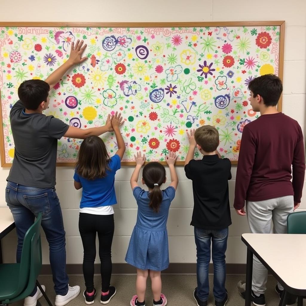 DIY teacher wall art project involving student artwork and creative expression.