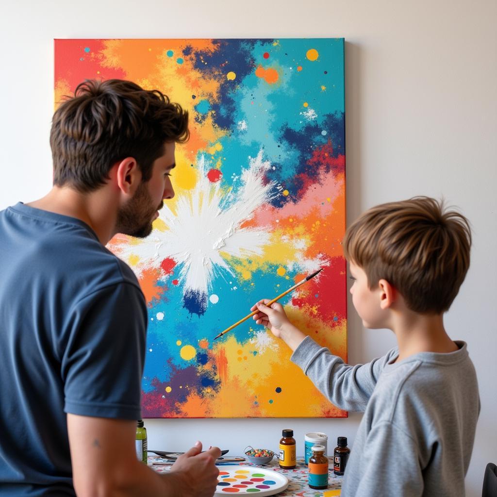 DIY painted canvas wall art in a boy's room