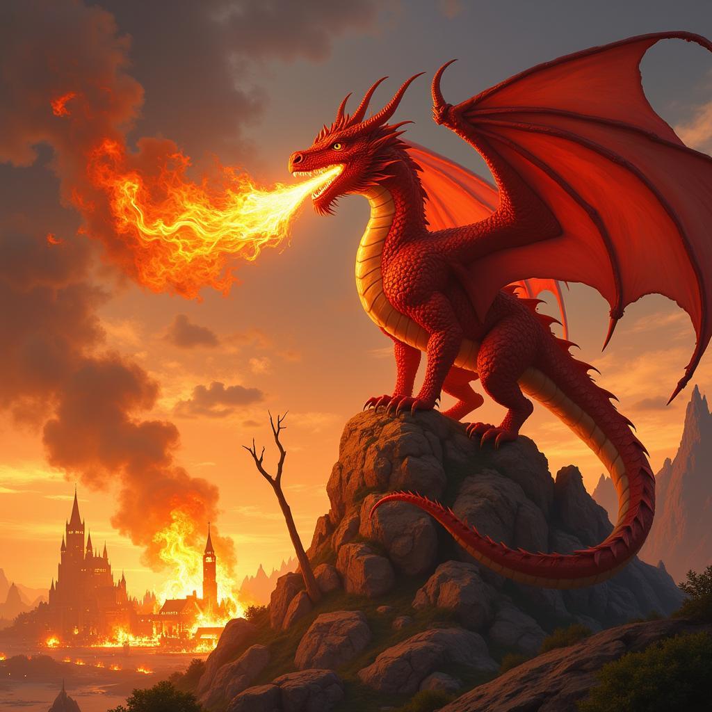 Realistic D&D Fire Art Depicting a Dragon