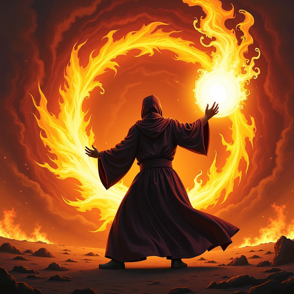 Stylized D&D Fire Art of a Spellcaster