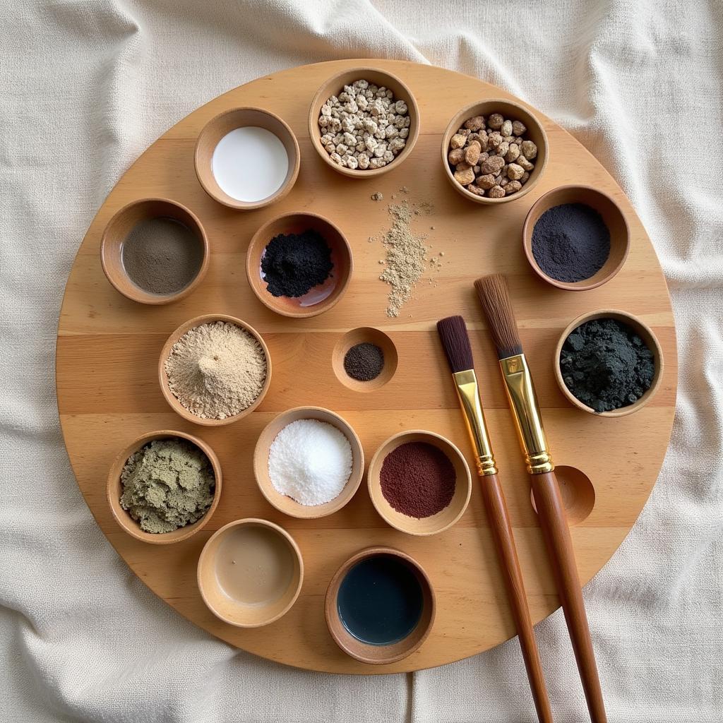 Eco-conscious artist's palette with natural pigments and sustainable tools.