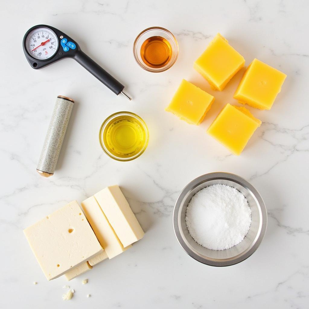 Essential tools and ingredients for cheesemaking