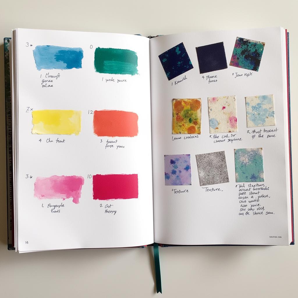 Exploring Color and Texture in an Art Book: An open art book displaying vibrant color palettes and diverse textures, inspiring artistic experimentation.