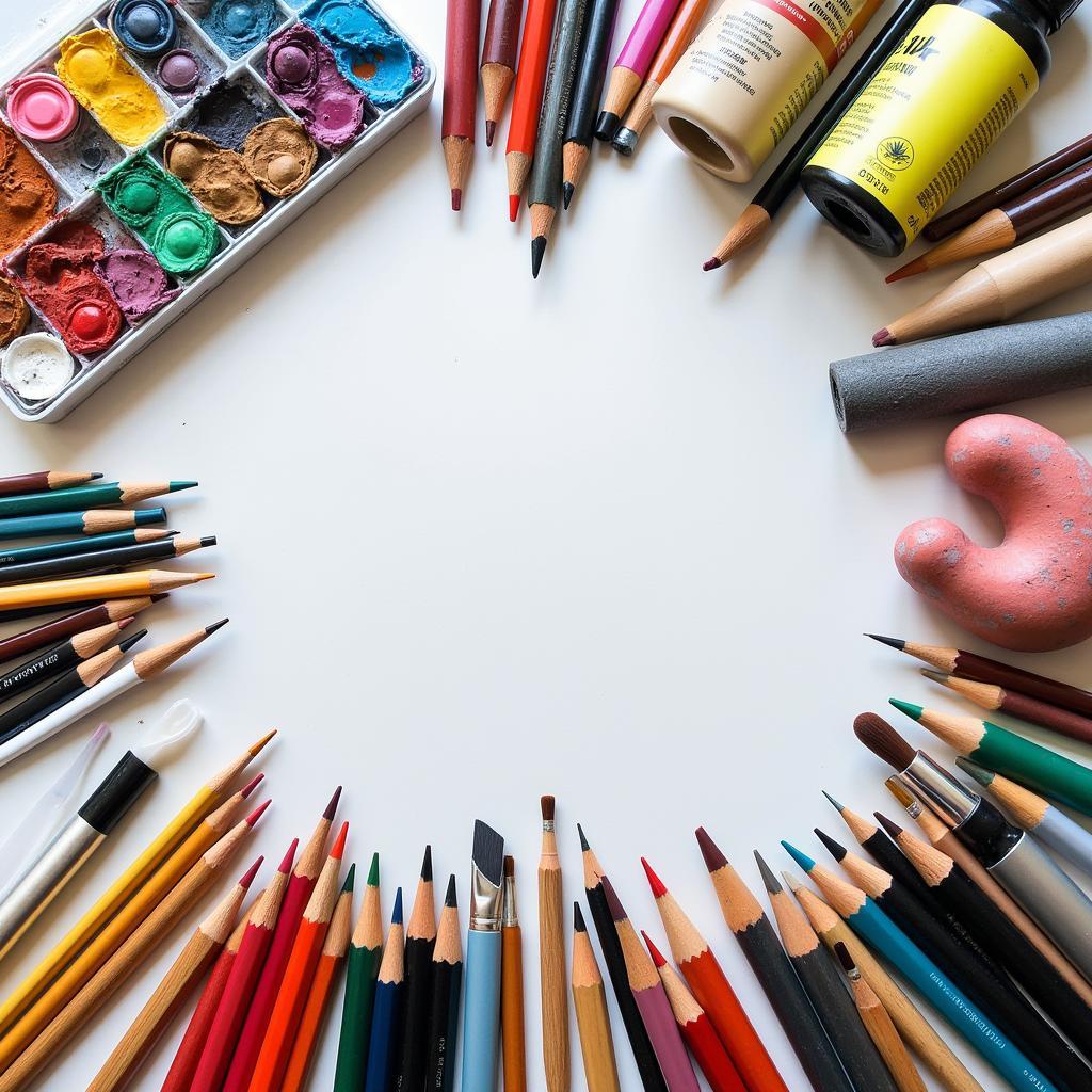 Various art supplies laid out on a table, inviting exploration and creativity