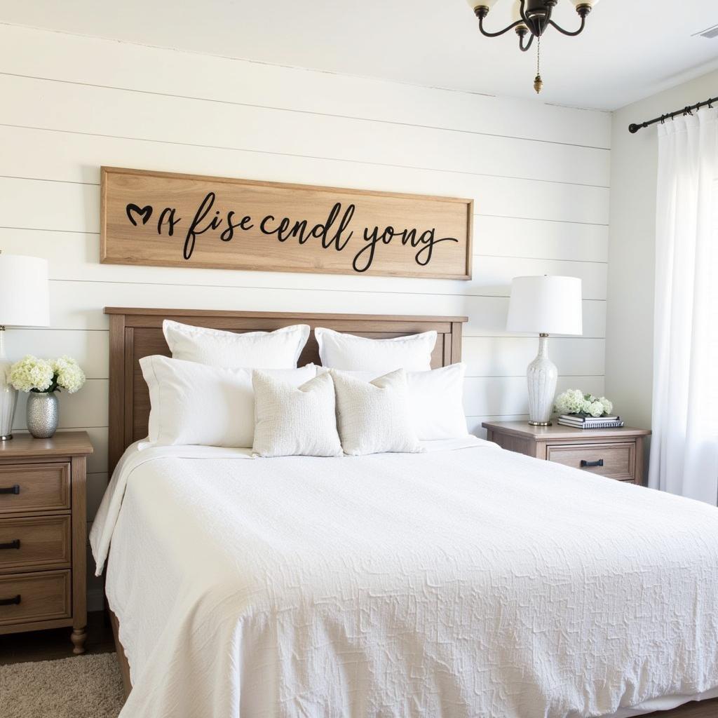 Farmhouse style bedroom wall decor with a calming color palette