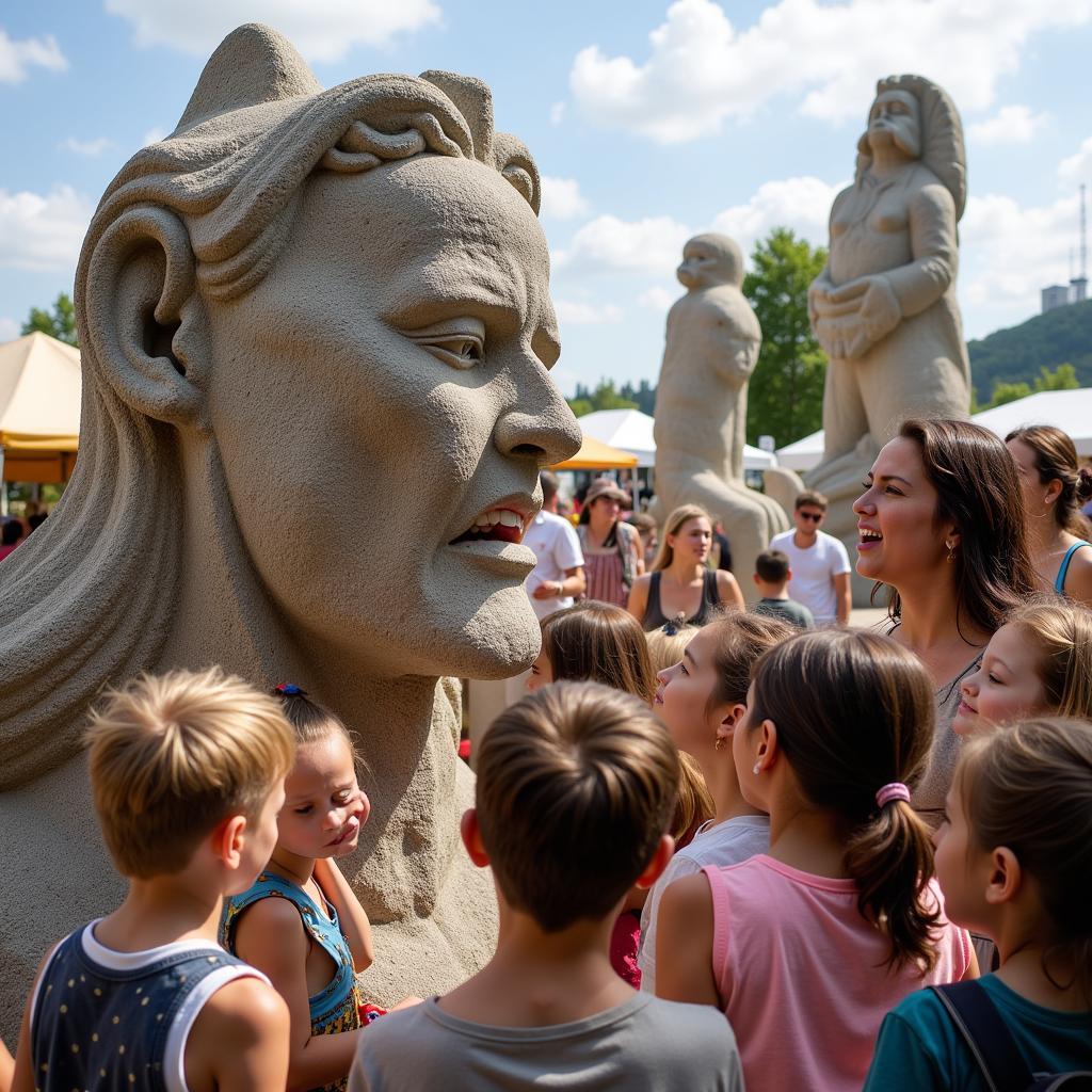 Festival Attendees Admiring Stone Art