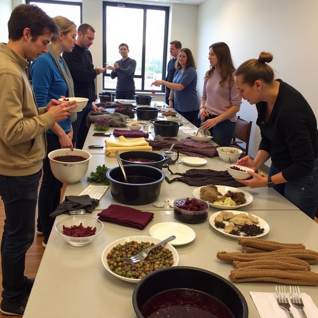 Participants learning natural dyeing techniques at the Fiber Arts Fiesta