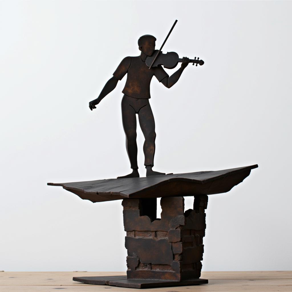 Modern Fiddler on Rooftop Sculpture: Abstract Interpretation