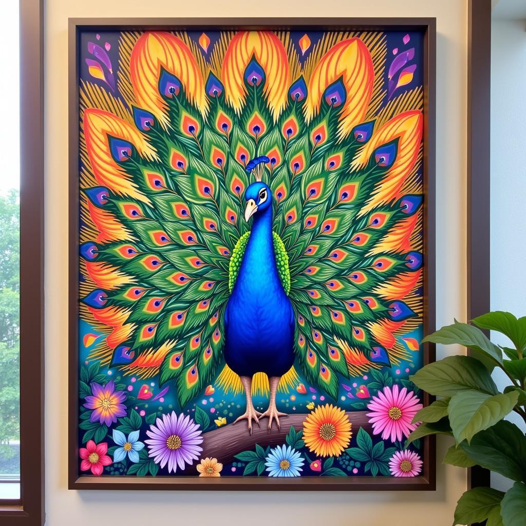 Completed Paint by Numbers Artwork of an Indian Peacock