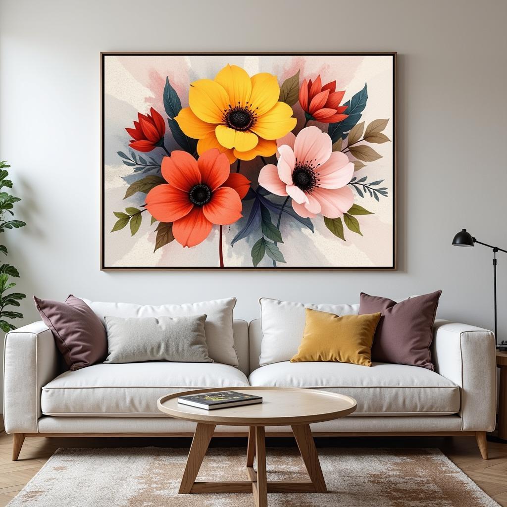 Floral Abstract Art Prints in Modern Interior